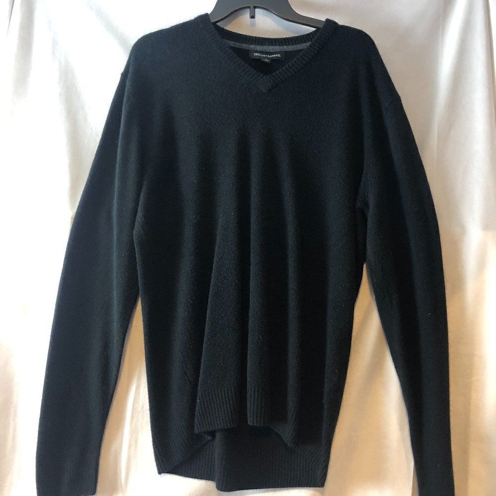 Tricots St. Raphael Large Black Long Sleeve Knit V-Neck Sweater           MT